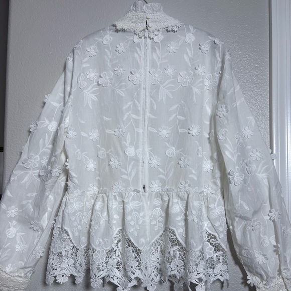 Anna Sui x Inc. White Cotton Embroidered w/ Lace & 3D Flowers. Modest, Feminine - Picture 2 of 16